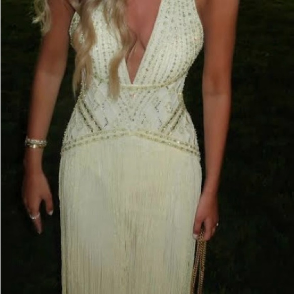 Elegant Cream Backless Halter Gown - Picture 2 of 9
